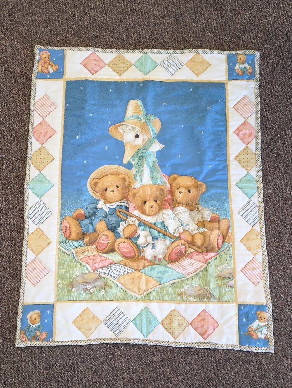 VINTAGE 1999 Cherished Teddy Bears QUILT Daisy Kingdom 32" X 42"